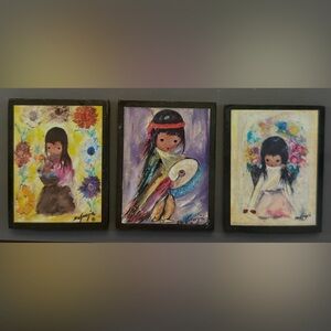 Native American wood plaque prints by Arizona artist Ted DeGrazia Set of 3